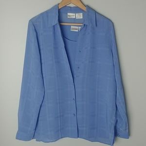 Liz Baker Two Piece Blue Patterned Vest and Blouse